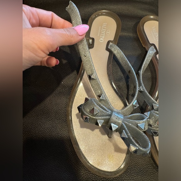 Valentino Rockstud sandals flats silver clear size 41 which is a US 10 damaged - Picture 3 of 6